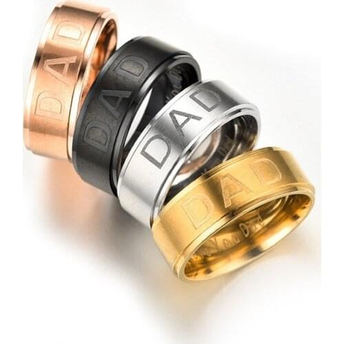 8mm Fathers Day Gifts Letter " Love You Dad " Men Rings Classic Titanium Steel Anniversary Party Rings for Male Stainless Steel