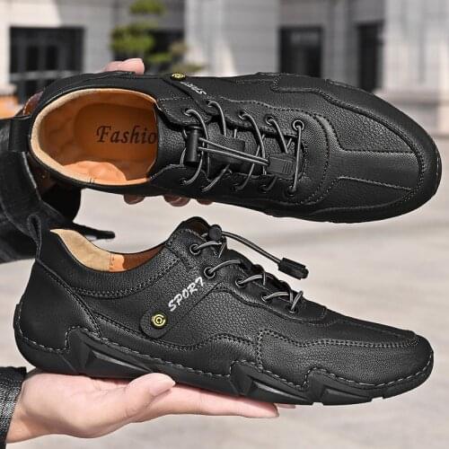 Men Casual Shoes Loafers Sneakers Fashion Leather Comfortable Lace Up Outdoor Footwear Handmade Soft Driving Moccasins
