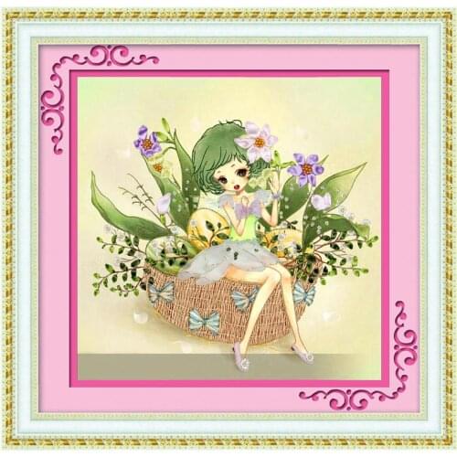 48*48CM 3D fairy flower Ribbon embroidery kit cartoon handcraft kit DIY handmade needlework hand sewing art wall home decor