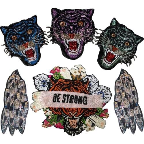 1pc Large Sequin Tiger Flower Patches Sew on Applique for Fashion Clothing Embroidery Badge P141
