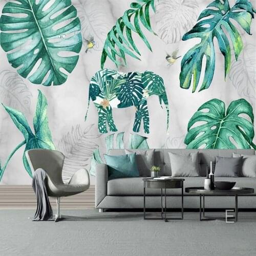Custom 3D Wall Mural Nordic Retro Tropical Plant Elephant Marble Photo Wallpaper Background Wall Living Room Decorative Painting