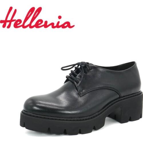 Hellenia New Autumn Casual high Platform Sexy Thick Heels Pumps Black Light PU Leather Lining Rounded Toe Dress Shoes