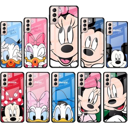 Mickey Minnie Couple for Samsung Galaxy S21 Ultra Plus A72 A52 4G 5G M51 M31 M21 Luxury Tempered Glass Phone Case Cover