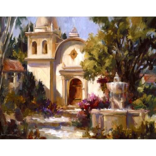 Hand painted garden Paintings The Mission modern impressionism Mediterranean picture for room decor