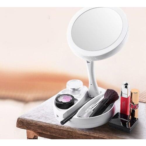 Foldable Led Mirror Makeup White Vanity Cosmetic Mirror Battery with Light 10X Magnifying Table Mirrors(Battery not included