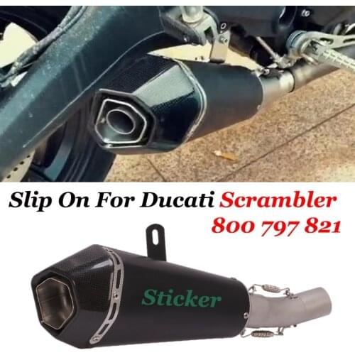 Slip On For DUCATI Scrambler 797 800 821 Motorcycle Modifiy Exhaust Escape Moto Mid Link Pipe Carbon Fiber Tip Muffler DB Killer