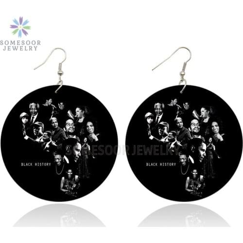 SOMESOOR Double Sides Printing Black History African Wooden Drop Earrings AKA Obama Madeira Wood Dangle Jewelry For Women Gifts