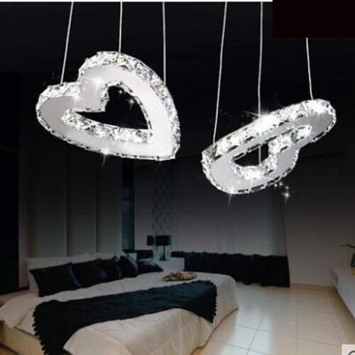 Bedroom lamp warm romantic chandeliers personality restaurant lights double heart shape master marriage room crystal lamp LED
