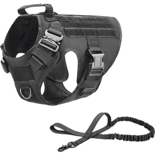 Tactical Dog Harness and Leash Set Metal Buckle Big Dog Vest German Shepherd Durable Pet Harness for Small Large Dogs Training