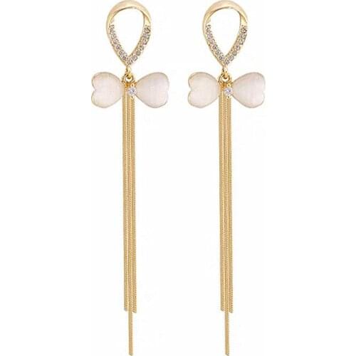 Temperamental Exquisite Opal Bowknot Earrings Long Tassel For Women Party Jewelry Premium Texture Individual Luxurious Gifts