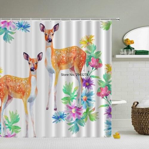 Flower Plant Birds Waterproof Bathroom Curtains Shower Curtain 3D Printing Bath Fabric Decor With Hooks 180*180cm Bath Screen