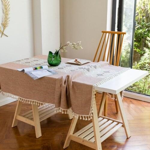 YanYangTian Embroidered table cloth Flag linen tablecloth with tassel Decoration tea table wedding decoration crochet cloths