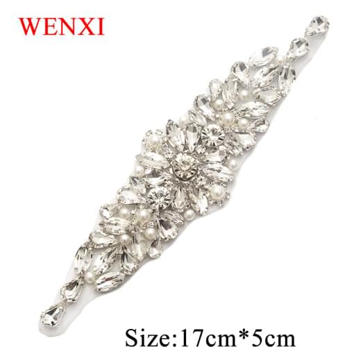 WENXI 5PCS Handmade Rhinestones Appliques Patch For Wedding Dress Sash Sliver Clear Crystal Rhinestone Accessories WX892