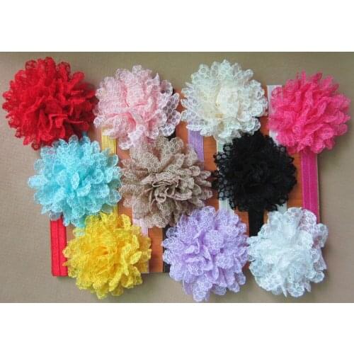 XIMA 10colorsNew Lace Flower Head Handmade Flower with Soft Headband Hairband Hair Accessories 10pcs/lot