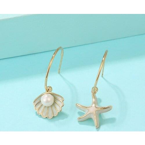 Boho Starfish Shell Earrings For Women Jewelry Fashion Enamel Simulation Pearl Drop Earings Accesorios Mujer Pendientes Party