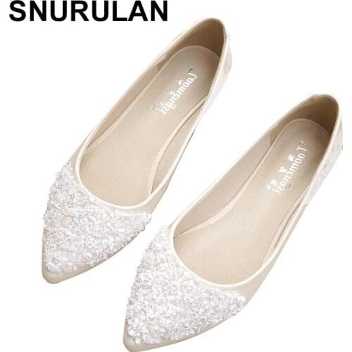 SNURULAN NEW Fashion Flats Shoes Women Ballet Princess Shoes For Casual Crystal Boat Shoes Rhinestone Women Flats