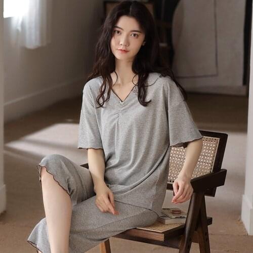 Korean Women Cotton Pajamas Set Cartoon Homewear Home Clothes Lounge Wear Short Sleeve Female Sleepwear Pijamas 2 Pieces Suit