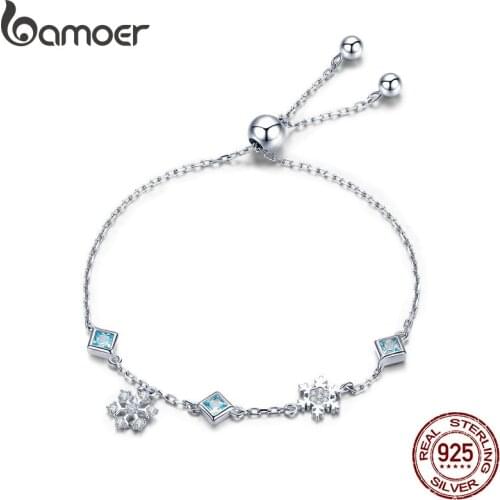 BAMOER New Collection 925 Sterling Silver Winter Snowflake Women Bracelets Chain Link Bracelet Sterling Silver Jewelry BSB001