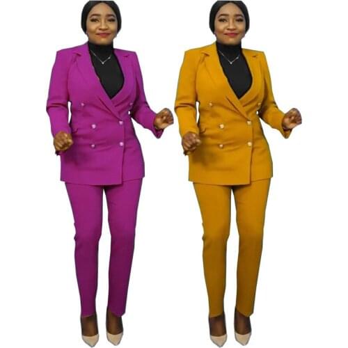 HOUSEOFSD 2021 New Fashion Womens Business Blazer And Pant 2 Pieces Suits Set For Women Solid Color Office Ladies Formal Suit