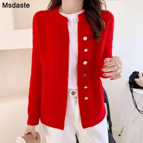 Women Cardigan Sweater Top Red White Knitted Sweater Coat Autumn Winter Good Quality Female Tops Cardigans Sweaters Outerwear