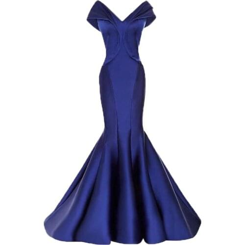 2020 Mermaid Cap Sleeve V-neck Ruffles Evening Dress Rode de soiree vestidos de fiesta Party Evening Prom Dresses LE40733