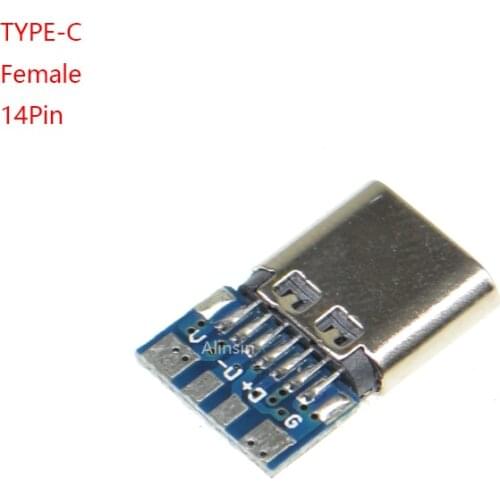 10pcs USB 3.1 Type C Connector 14 Pin Female Socket receptacle Through Holes PCB 180 Vertical Shield USB-C