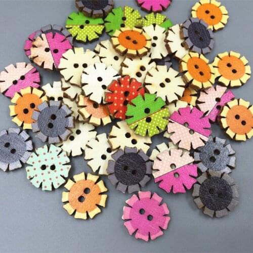 DIY 100pcs Retro Wooden flower Buttons scrapbooking crafts decoration Sewing 20mm