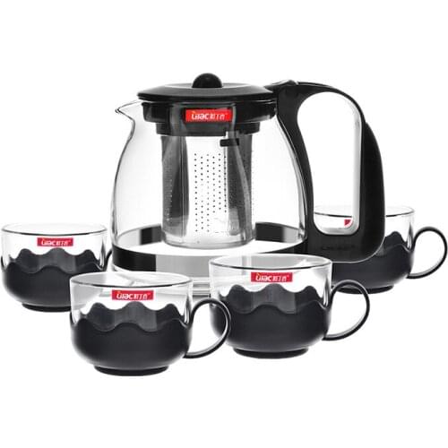 2017 Glass Teapot 700ml Heat Resistant Tea Set Filter Pot + 4 tea Cups Coffee Puer Flower Tea Gift Sets Kettle Free Shipping