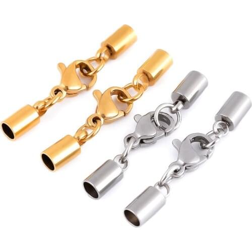 5pcs/lot Stainless Steel Lobster Clasp Leather Crimp End Caps Tip Clasps Connection Gold/steel for DIY Bracelet Making Wholesale