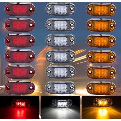 6PCS Warning Light 2 Led Side Marker Diode External Light Tail Lamp Trailer Car Truck Lorry 12V 24V Accessories Orange White Red
