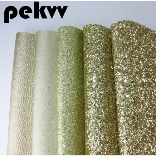 Glod Glitter Fabric and Lichee Textured Faux Synthetic Leather For DIY shoes A4 Sheet 8"x11.8" 1piece HD017