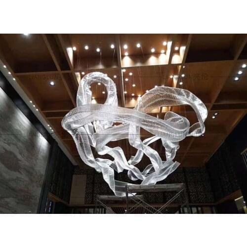 Large Crystal Chandelier Ribbon Light Hotel Lobby Engineering Light Custom Shaped Art Creative Sales Department Sand Table Light