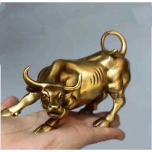 Wall Street Bronze brass fengshui wealth Fierce Bull OX Statue Metal crafts family decorations