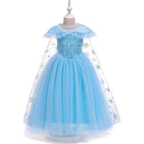 2021 New Girls Cartoon Dress Kids Shoulderless Blue Fancy Dress Children Beauty Beast Belle Princess Costumes Party Girls Dress