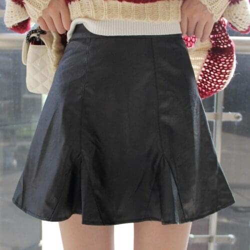 Hot Sale Autumn Winter Faux Leather Short Skirt Black / Wine Red / Khaki Mini Skirt Plus Size Leather Skirt 6xl Womens 2015