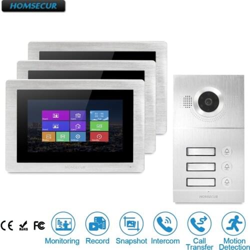 HOMSECUR 7" Video&Audio Home Intercom with Motion Detection for 3 Apartment BC121-3S+BM714-S