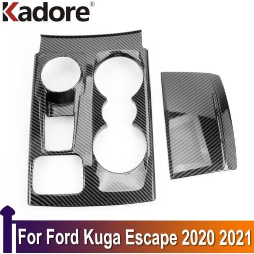 For Ford Kuga Escape 2020 2021 Carbon Fiber Front Water Cup Holder Frame Panel Decal Cover Container Trim Interior Accessories