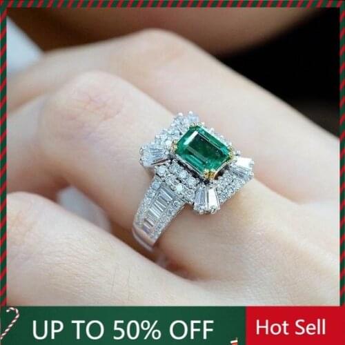 Rings 2021 Trend Rings for Women Square Princess Ring Inlaid with Emeralds and Zircons Anillos Wedding Rings Jewelry