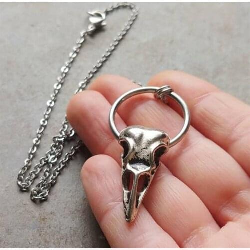 Fashion Biker Viking Vintage Punk Jewelry Crow Head Bird Skull Necklace Skull Series key ring Accessories Creative Gift