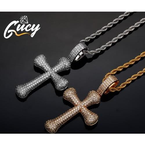 GUCY Fashion Men Hip Hop Cross Pendant Necklace Iced AAAA Cubic Zirconia Necklace Jewelry