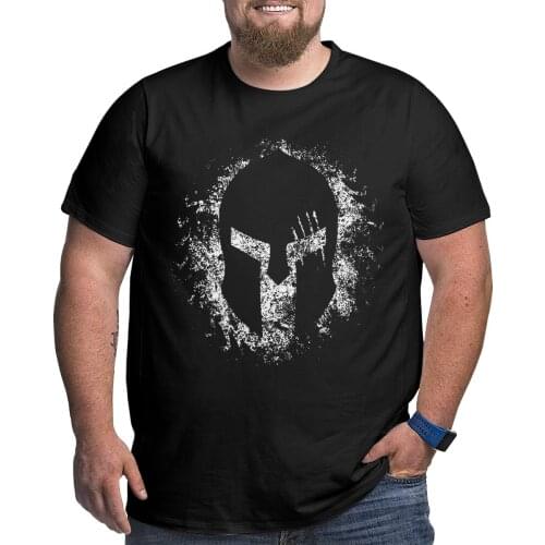 Men T-Shirt Dark Spartan Sparta Helmet Funny 100% Cotton Big Tall Tees Short Sleeve T Shirts Round Neck Clothes Plus Size