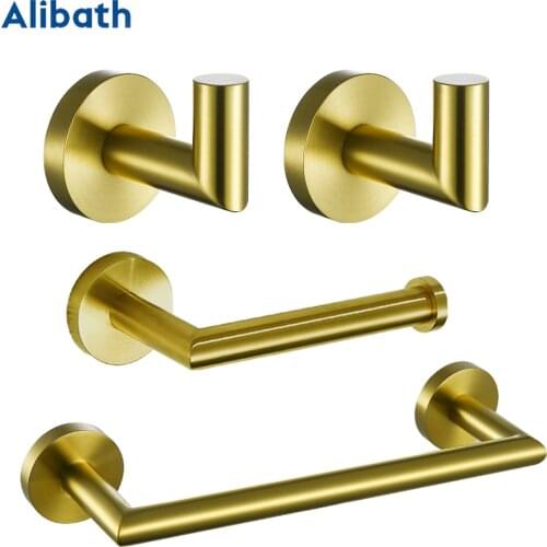 Bathroom Hardware Set Wall Robe Hook Towel Rail Bar Rack Bar Shelf Toilet Paper Holder Bathroom Accessories Sets Brushed Gold