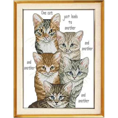 Five kittens animal cross stitch kit small material package needlework manual DIY dmc thread embroidery sewing wall paintings