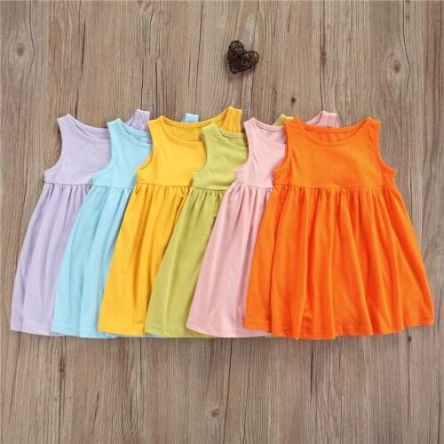 New Kids Dress Girl Clothes Solid Color Round Neck Sleeveless Sundress for Summer Girls Casual Dresses Children Costume