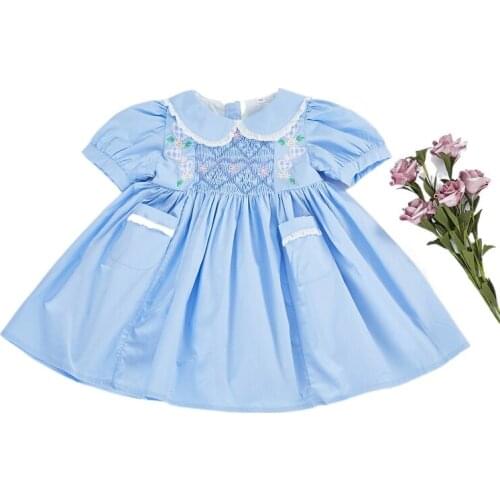 Toddler Clothes Dress Short Sleeve Embroidered Baby Girls Smocked Romper Sister Clothes Kids Clothes Girls Two Piece Set Summer