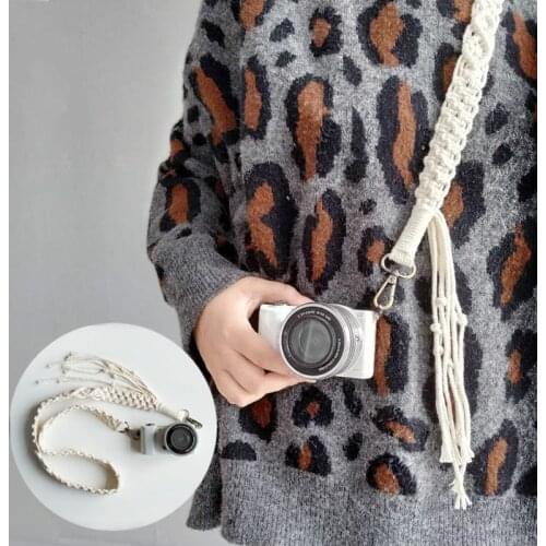 Hand-woven Macrame Wall Hanging Tapestry Camera Strap Retro Buckle Decompression Shoulder Strap for SLR Boho decore