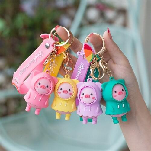 Cute Cartoon Raincoat Pig Doll Silicone Keychain For Women Bag Charms Car Key Holder Pendant Jewelry Fashion Festival Gift New