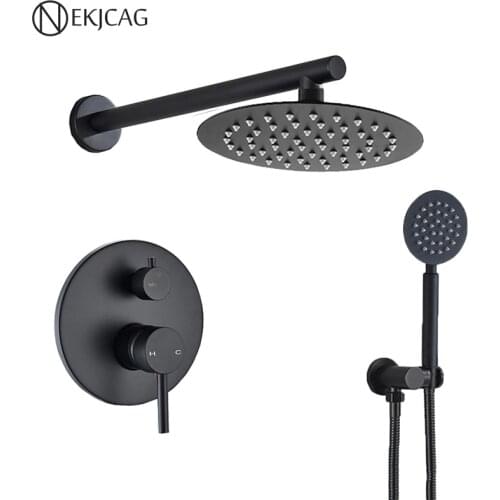 Nekjcag Brass Round Matte Black Bathroom Shower Faucet 2 Function Cold Hot Mixer Shower Set Wall Mounted Concealed shower system