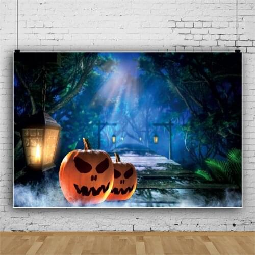 Vinyl Backgrounds For Photography Outside Horrible Pumpkin Halloween Festivals Lantern Wood Pathway Photo Backdrop Photo Studio