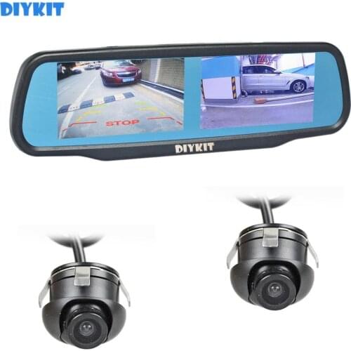 DIYKIT Double 4.3" Screen Rearview Mirror Car Monitor with 2 x Car Rear View Camera for Rear/ Front / Side View Camera